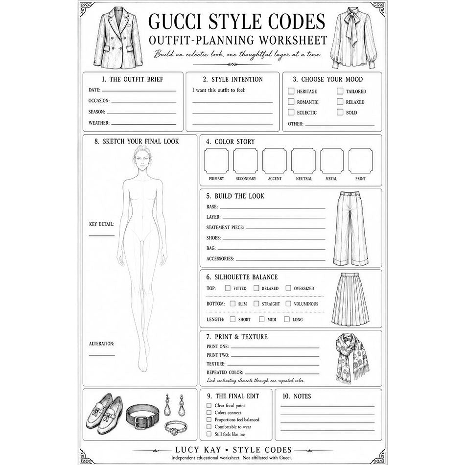 Style Codes: Gucci-Inspired Printable Pack – Free Fashion Coloring Pages & Outfit Planner