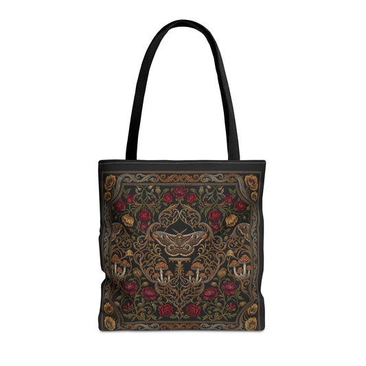 Gothic Rose Tote Bag – Vintage Floral Filigree Print | Black