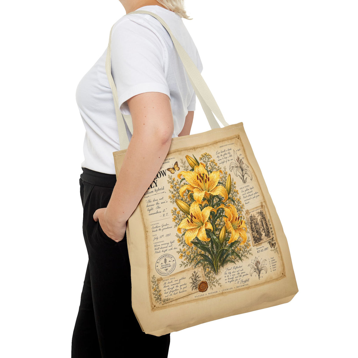 Yellow Lily Botanical Vintage Tote Bag