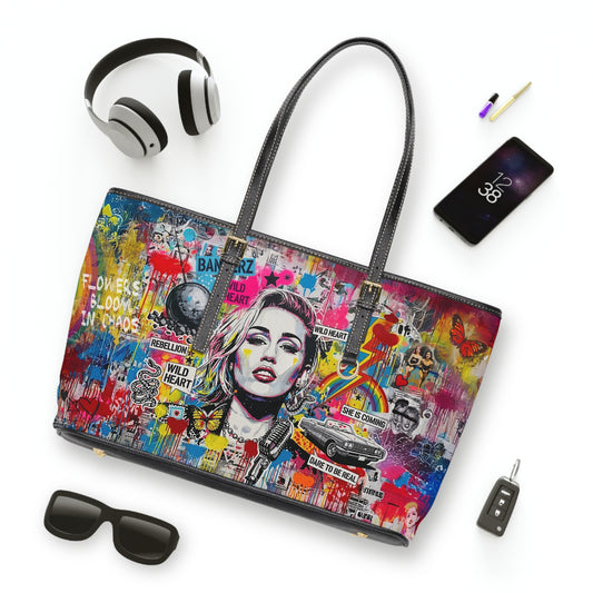 Graffiti Shoulder Bag - Pop Art Miley Cyrus PU Leather Tote - LucyKay store