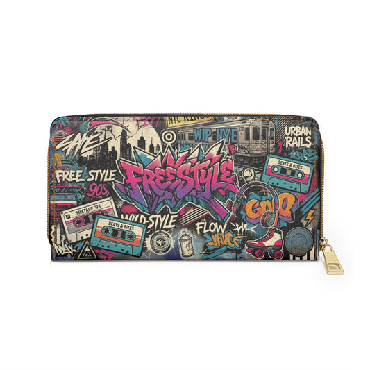 Graffiti Zipper Wallet – 90s Street Art Style, PU Leather - LucyKay store