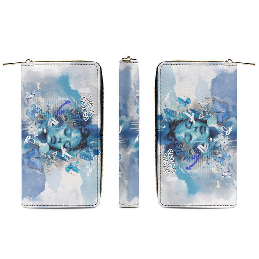 Silent Echoes Art Print Wallet – Blue Watercolor Street Art Zip Purse - LucyKay store