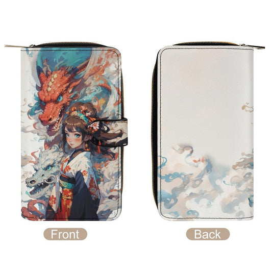 Elegant Dragon & Girl, PU Leather Wallet in Anime Style art - LucyKay store