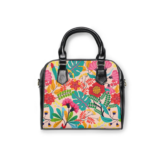 Floral Vegan Leather Shoulder Handbag with Elegant Floral Pattern - LucyKay store
