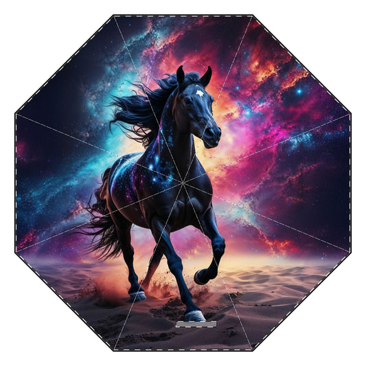 Foldable umbrella - Majestic Black Horse Design - LucyKay store