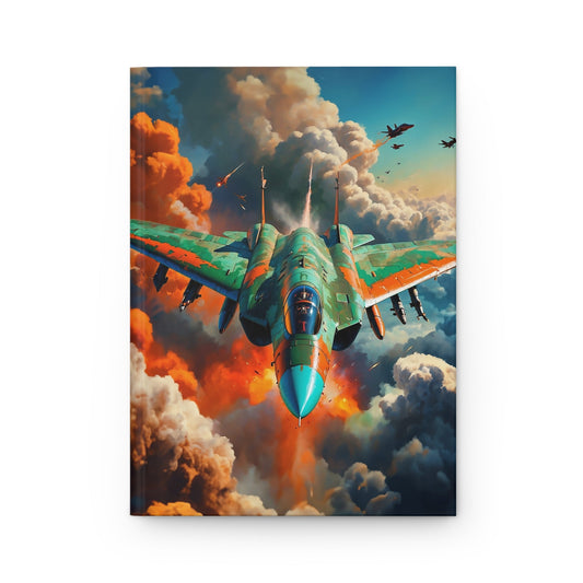 Hardcover Journal Matte - Featuring Fighter Jet in Clouds Illustration, A5 - LucyKay store