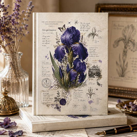 Purple Iris Botanical Hardcover Journal – Vintage Floral Lined Notebook
