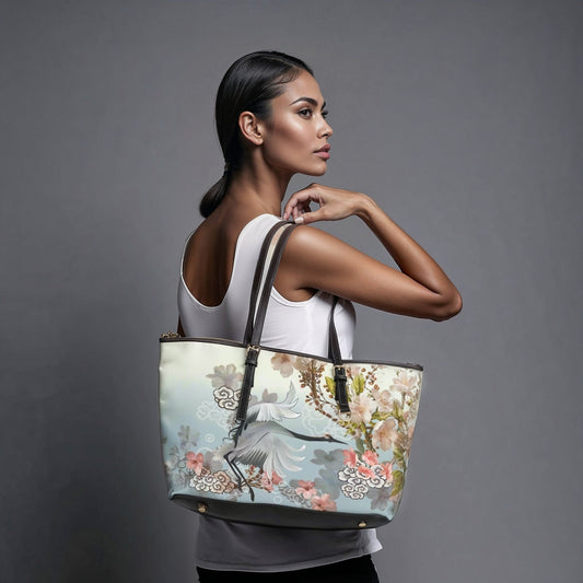 PU Leather Shoulder Bag - Elegant Cranes and Blossoms - LucyKay store