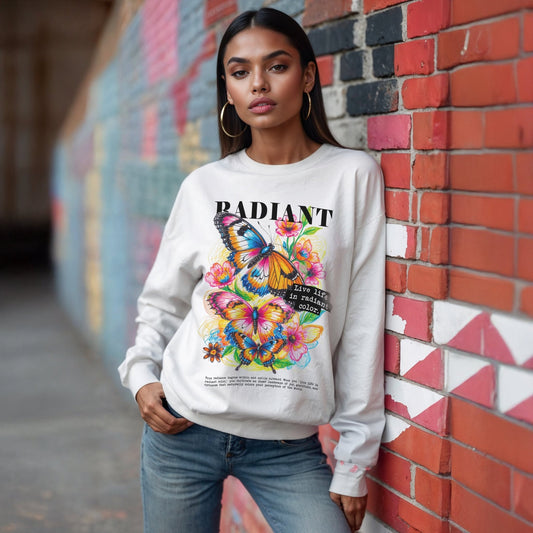 Colorful Floral Butterfly Crewneck Sweatshirt with Positive Quotes - LucyKay store