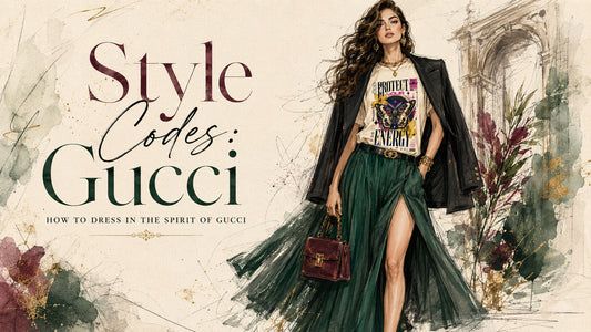 Gucci inspired fashion editorial style board with forest green, burgundy, cream and gold palette by Lucy Kay
