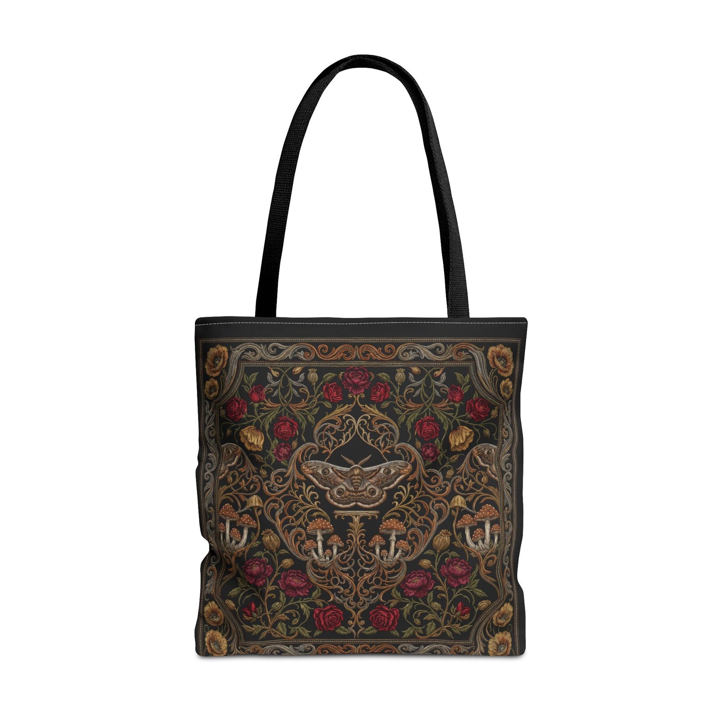 Gothic Rose Tote Bag – Vintage Floral Filigree Print | Black