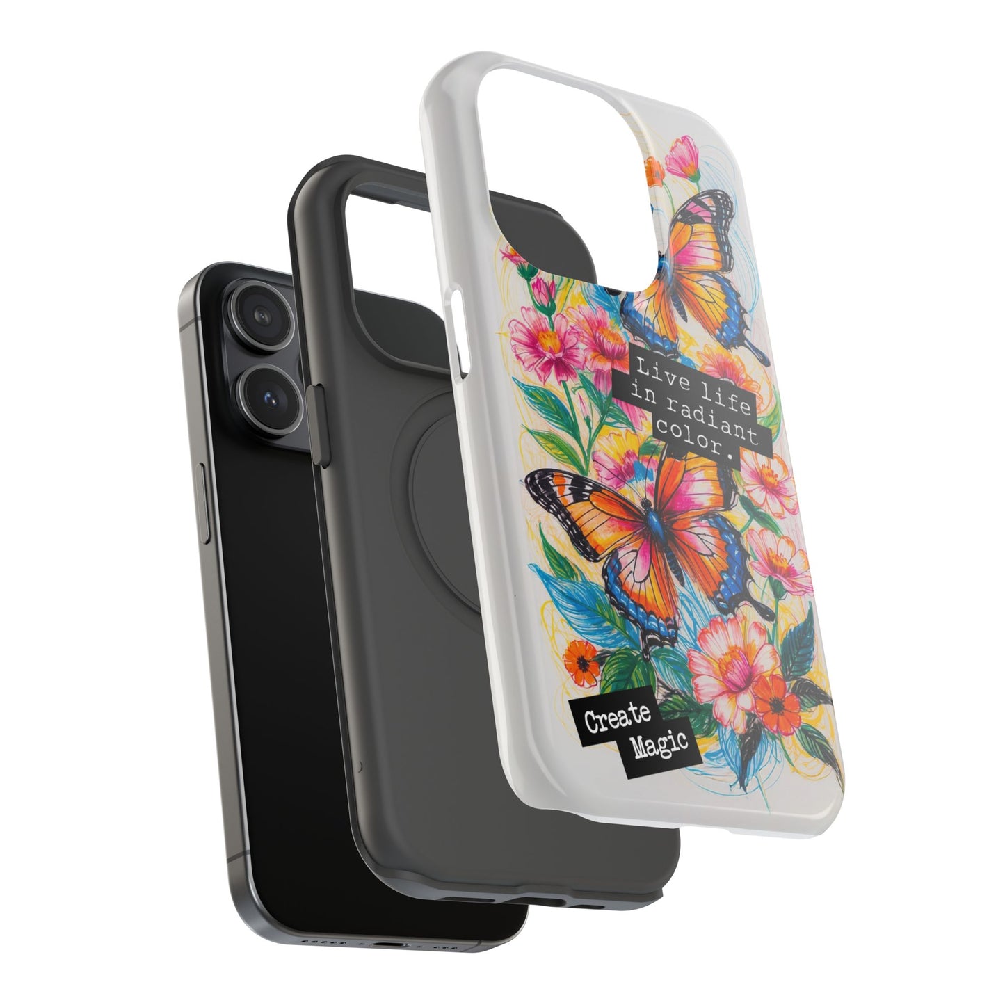 iPhone Cases - Colorful Butterfly and Flower Sketch - Impact - Resistant Cases - LucyKay store