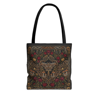 Gothic Rose Tote Bag – Vintage Floral Filigree Print | Black