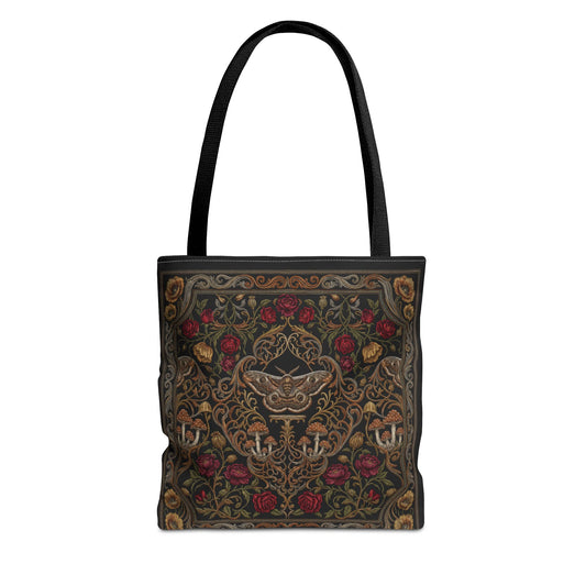 Gothic Rose Tote Bag – Vintage Floral Filigree Print | Black