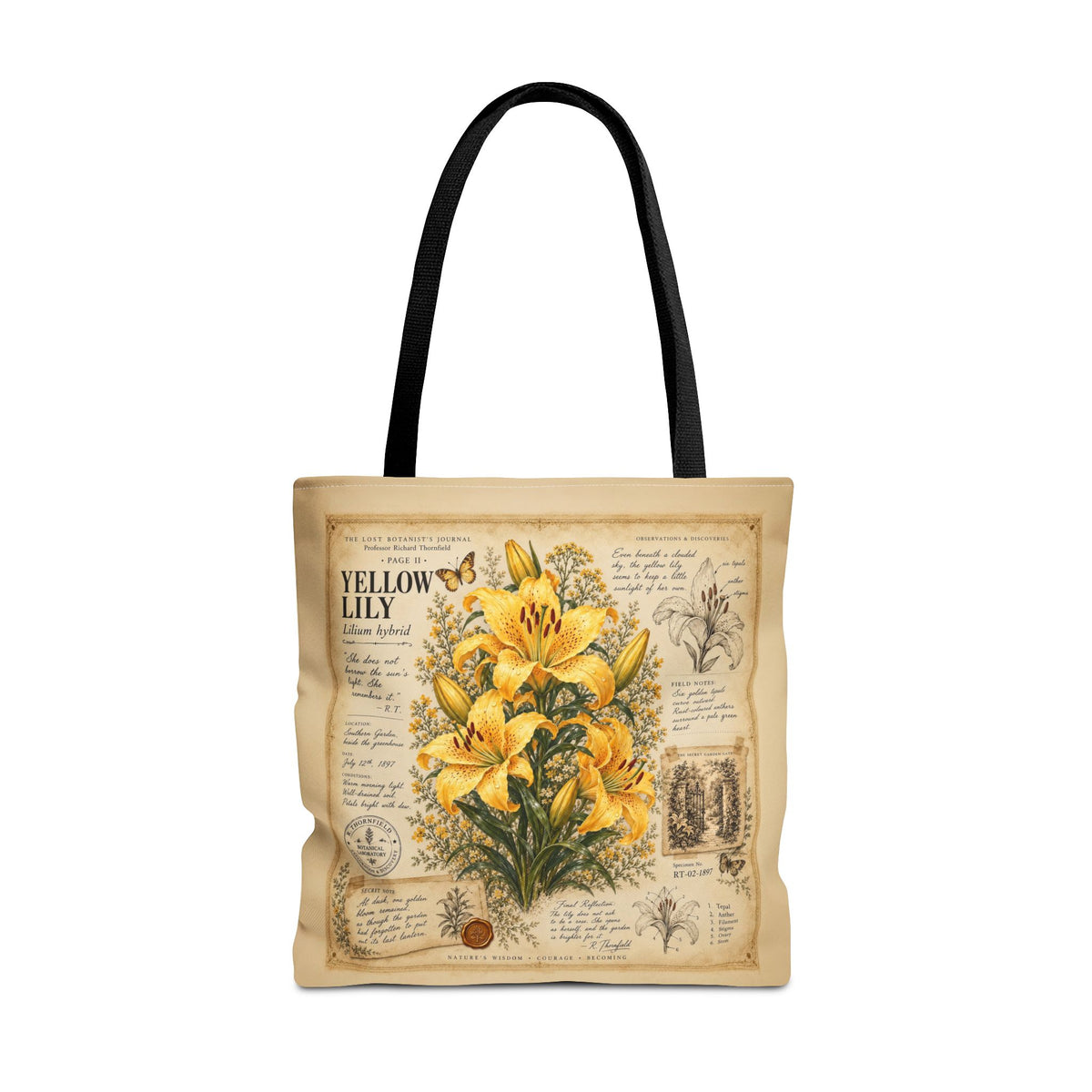 Yellow Lily Botanical Vintage Tote Bag
