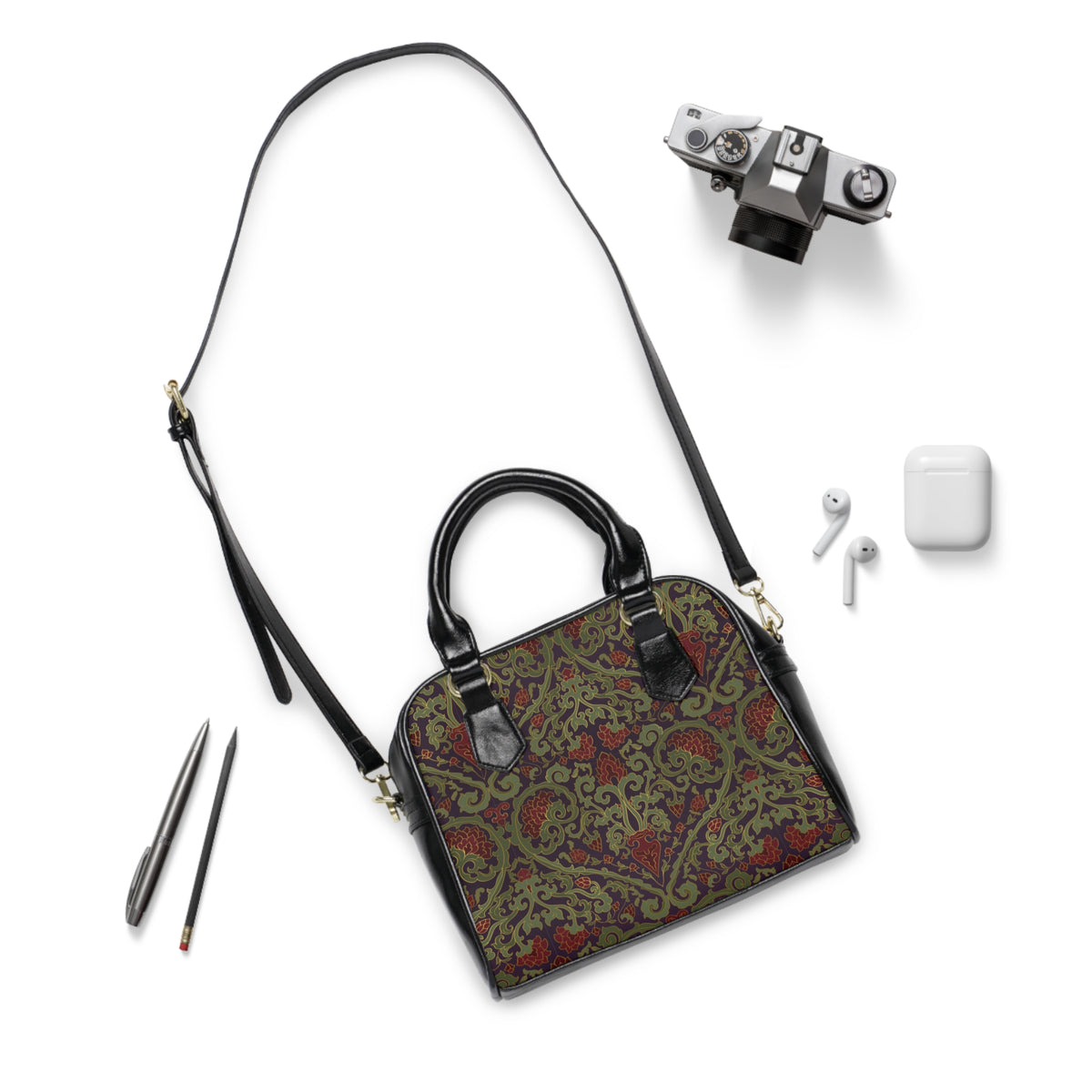 Vintage Damask Handbag – Olive & Rust Tapestry Shoulder Bag - LucyKay store
