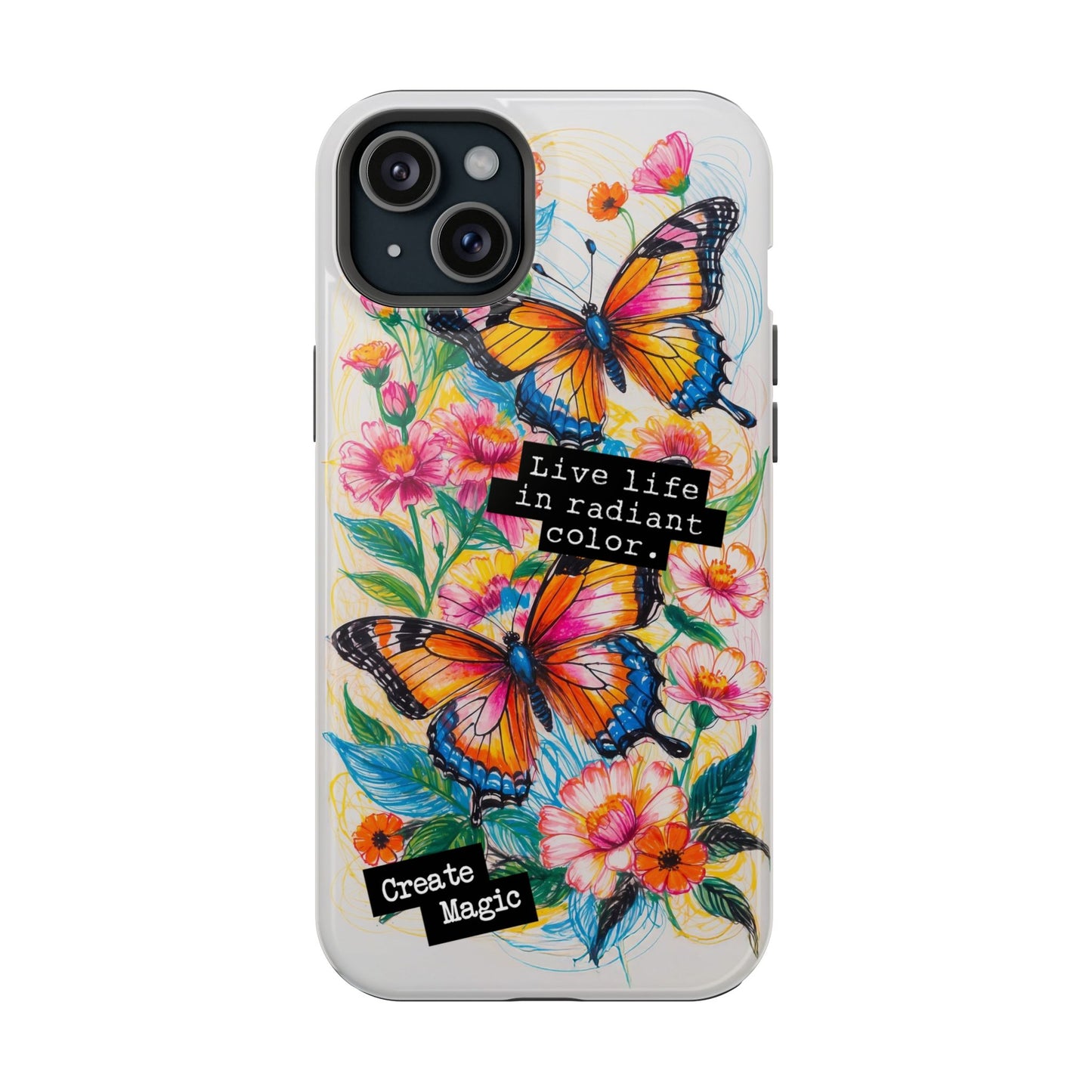 iPhone Cases - Colorful Butterfly and Flower Sketch - Impact - Resistant Cases - LucyKay store