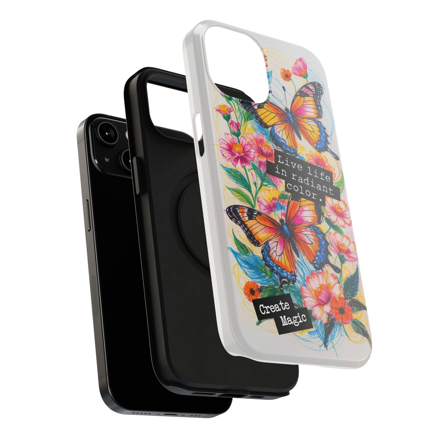 iPhone Cases - Colorful Butterfly and Flower Sketch - Impact - Resistant Cases - LucyKay store
