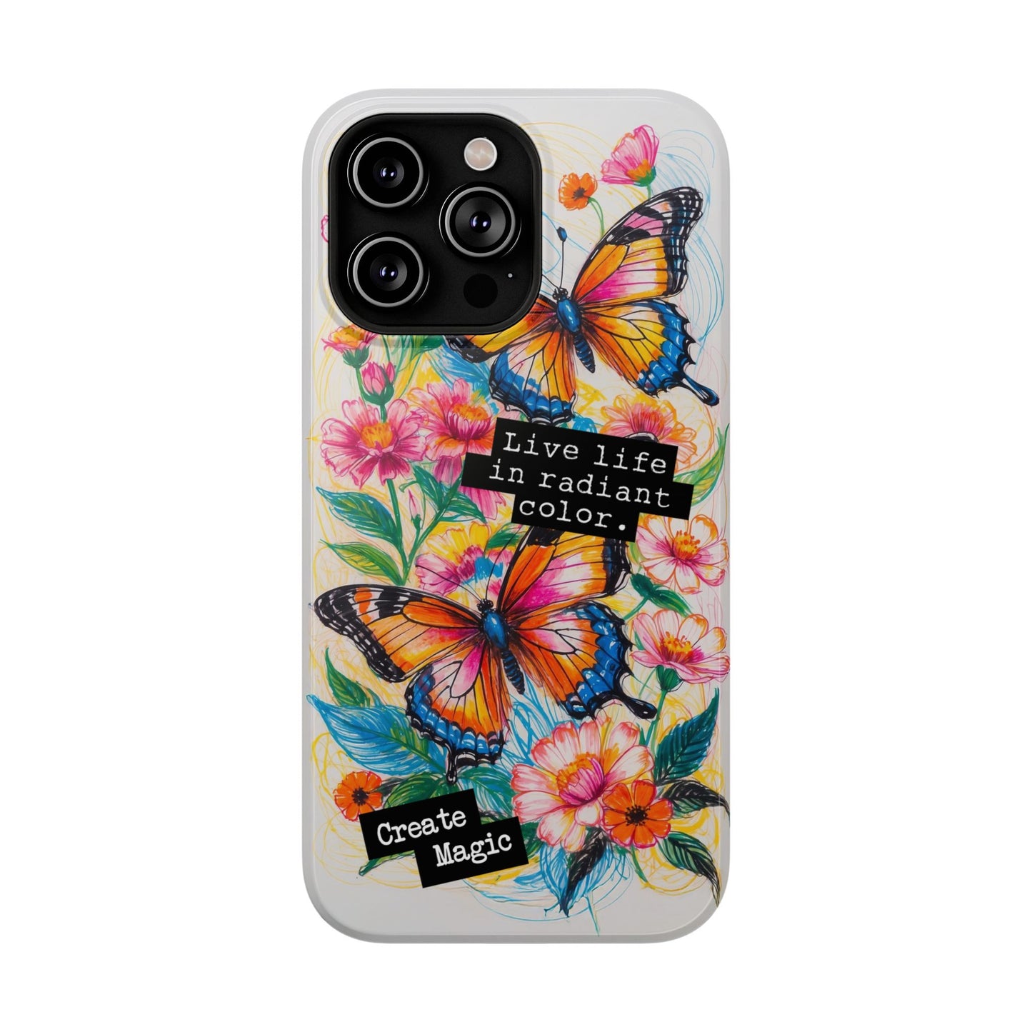 iPhone Cases - Colorful Butterfly and Flower Sketch - Impact - Resistant Cases - LucyKay store