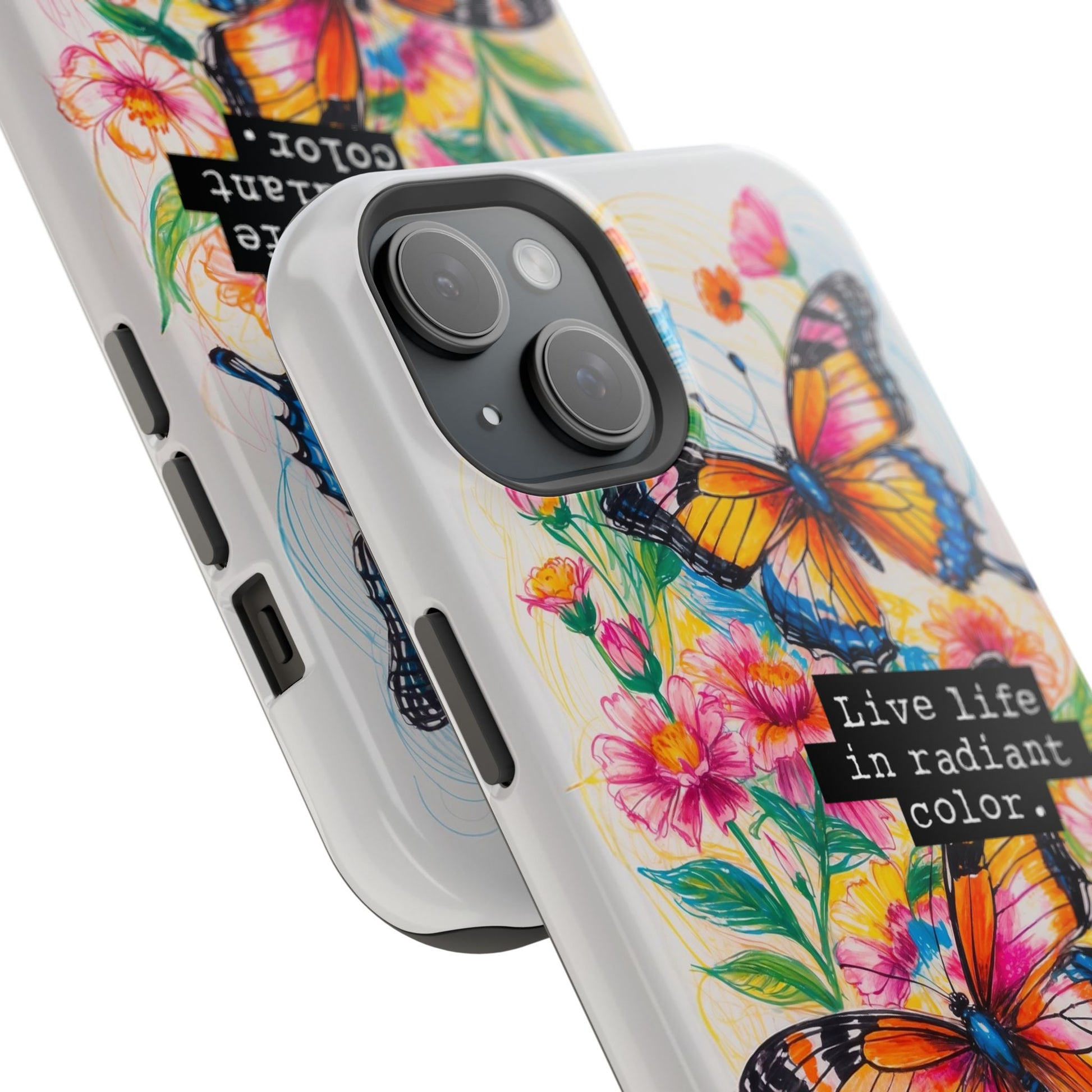 iPhone Cases - Colorful Butterfly and Flower Sketch - Impact - Resistant Cases - LucyKay store