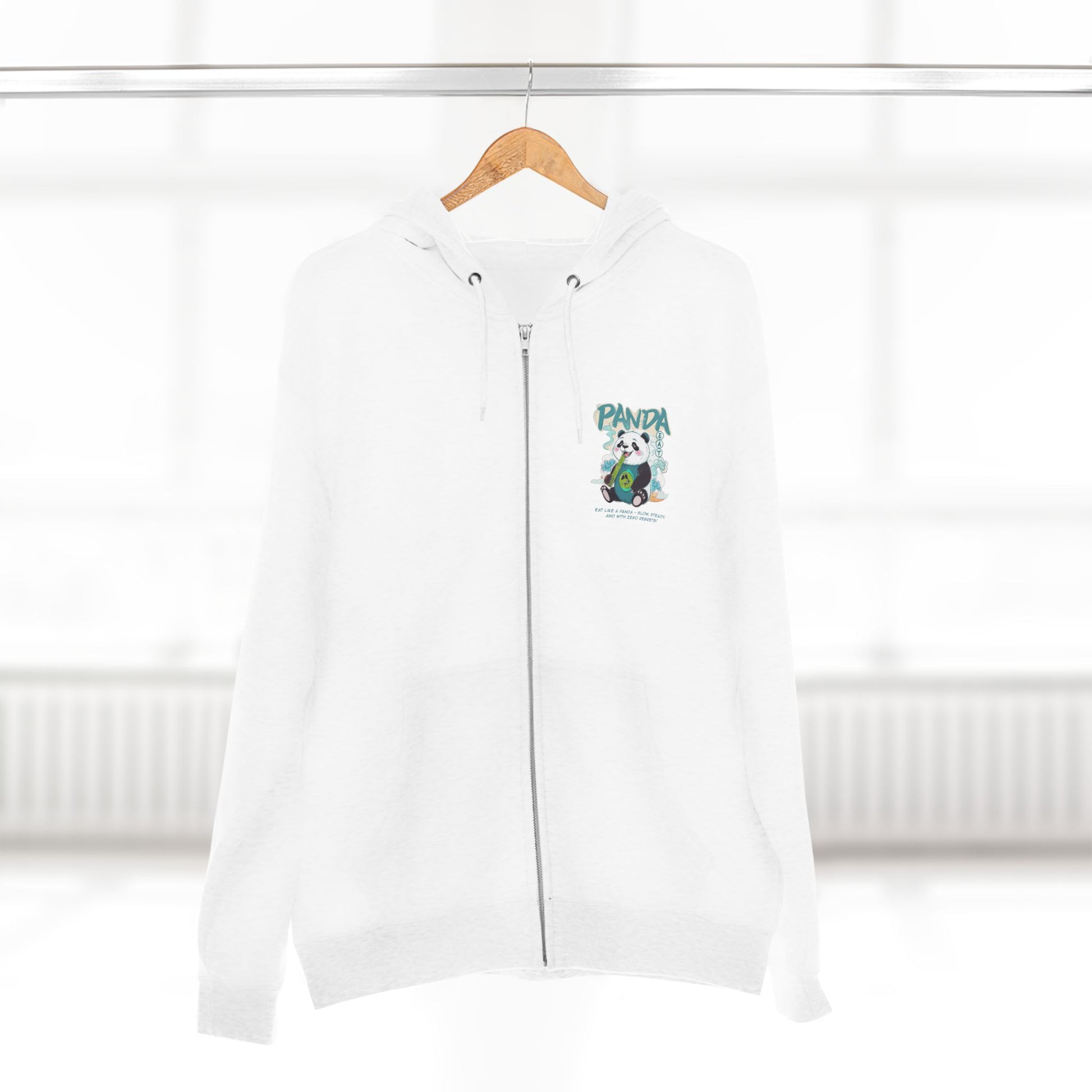 Panda Zip - Up Hoodie | Cute Bamboo Graphic White Sweatshirt - LucyKay store