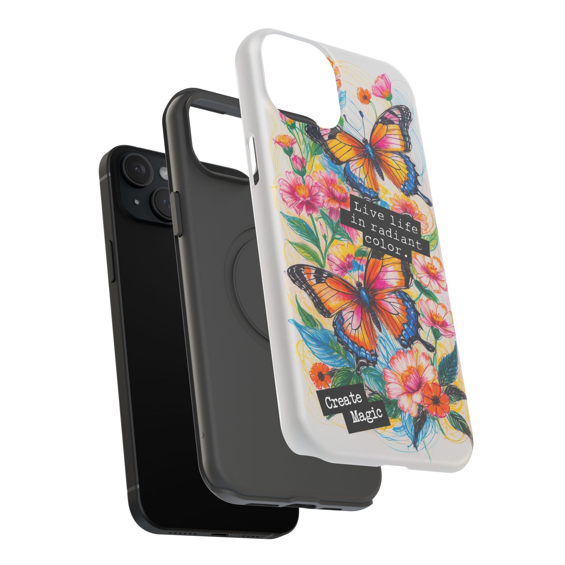 iPhone Cases - Colorful Butterfly and Flower Sketch - Impact - Resistant Cases - LucyKay store