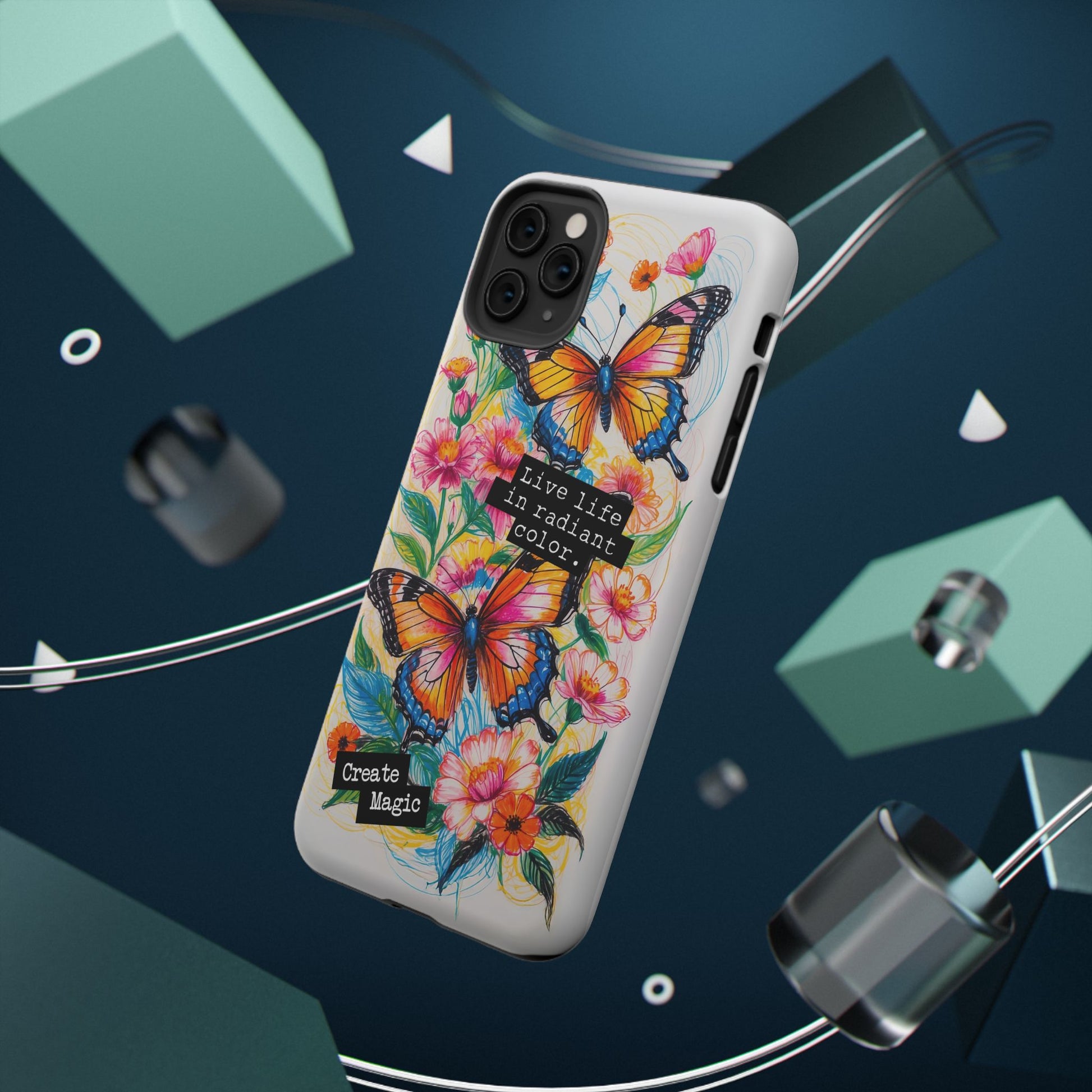 iPhone Cases - Colorful Butterfly and Flower Sketch - Impact - Resistant Cases - LucyKay store
