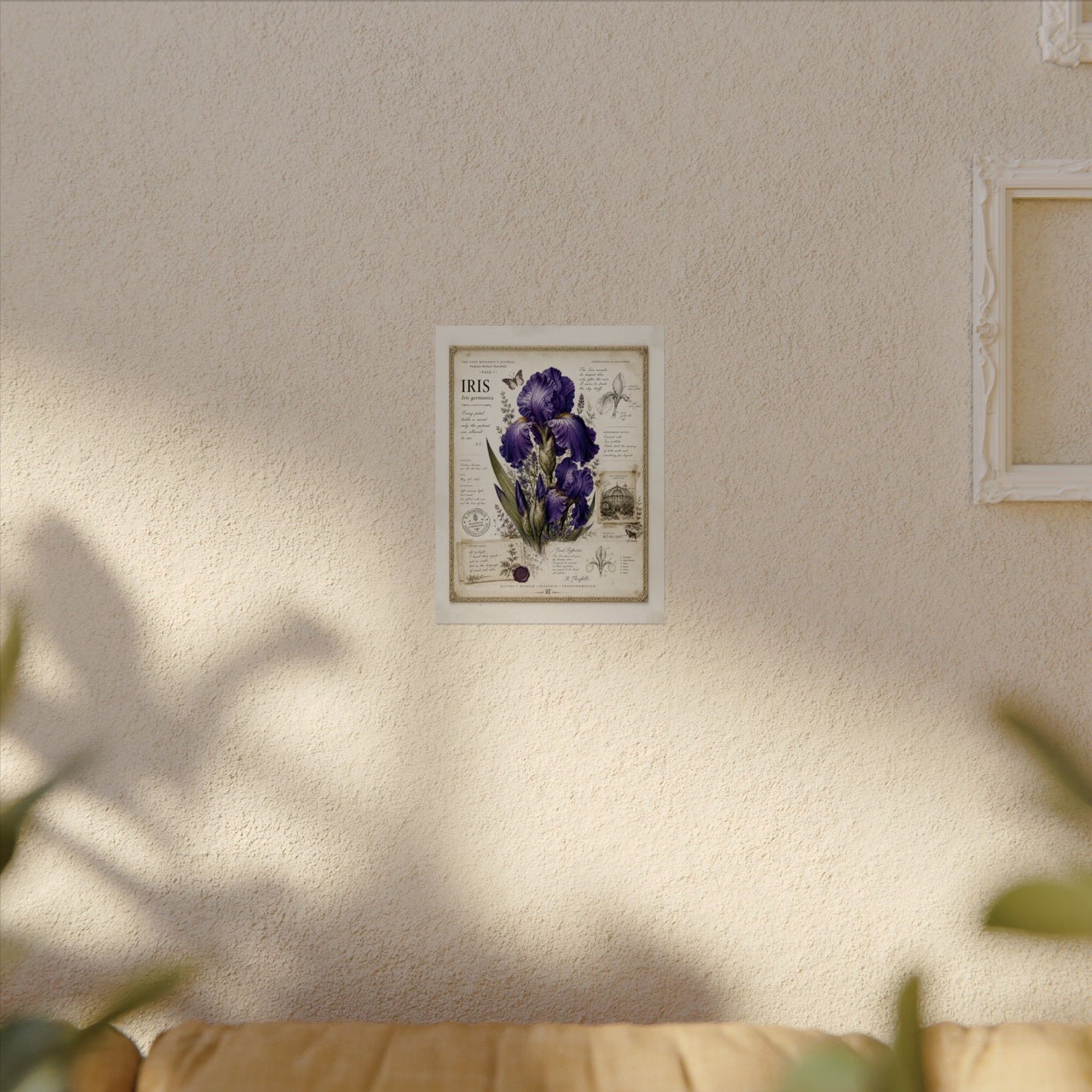 Purple Iris Botanical Illustration Poster | Vintage Floral Wall Art Print on Watercolor Paper