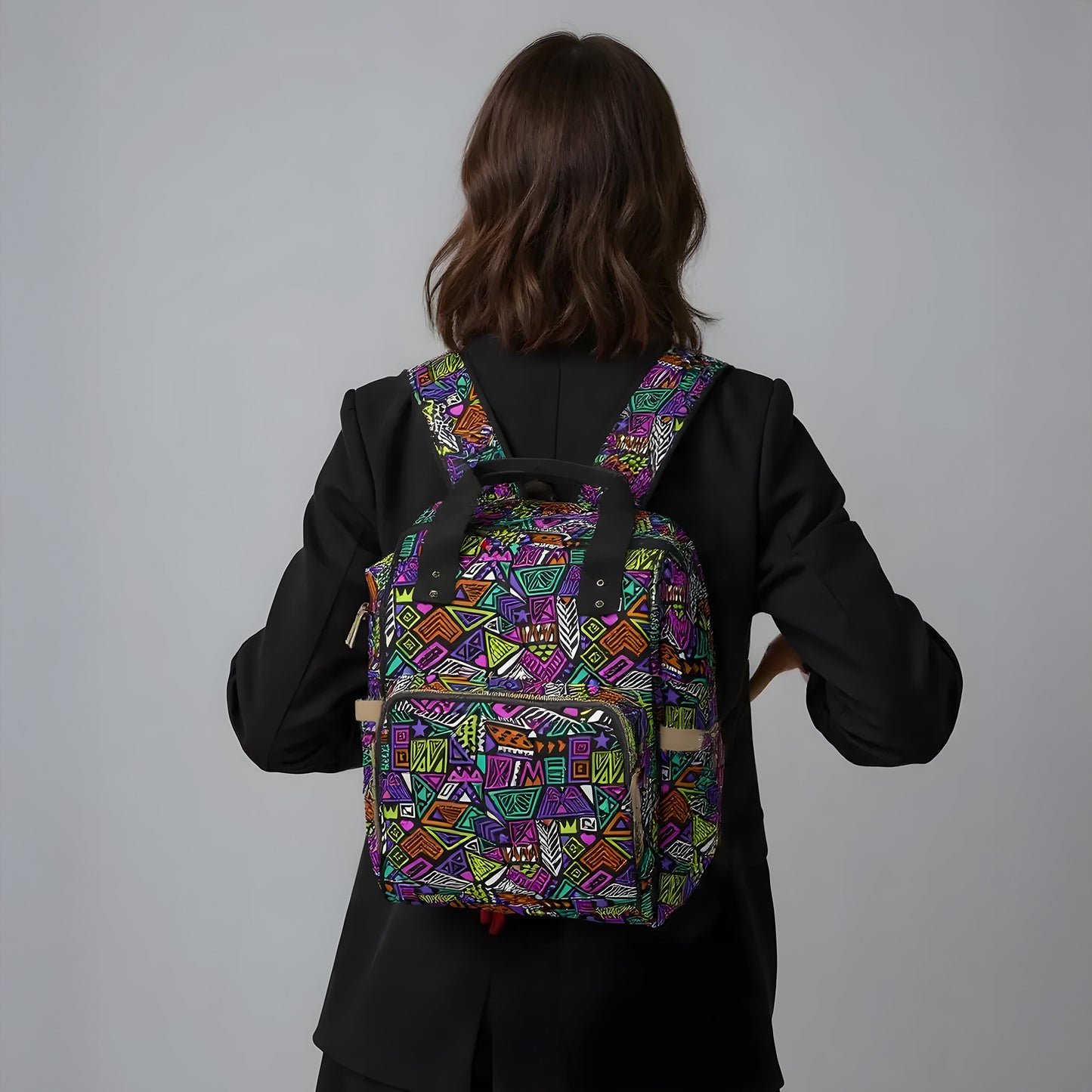 Multifunctional Backpack with Abstract Geometric Pattern - LucyKay store