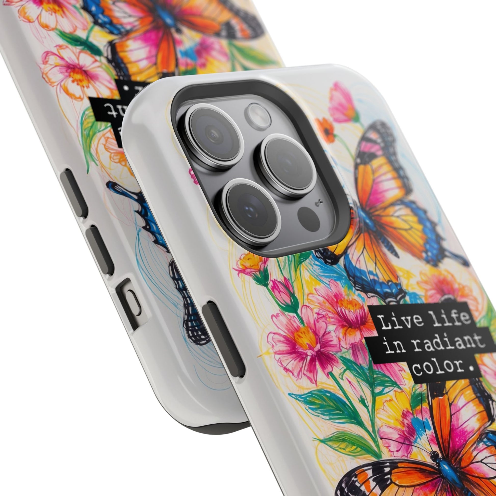 iPhone Cases - Colorful Butterfly and Flower Sketch - Impact - Resistant Cases - LucyKay store