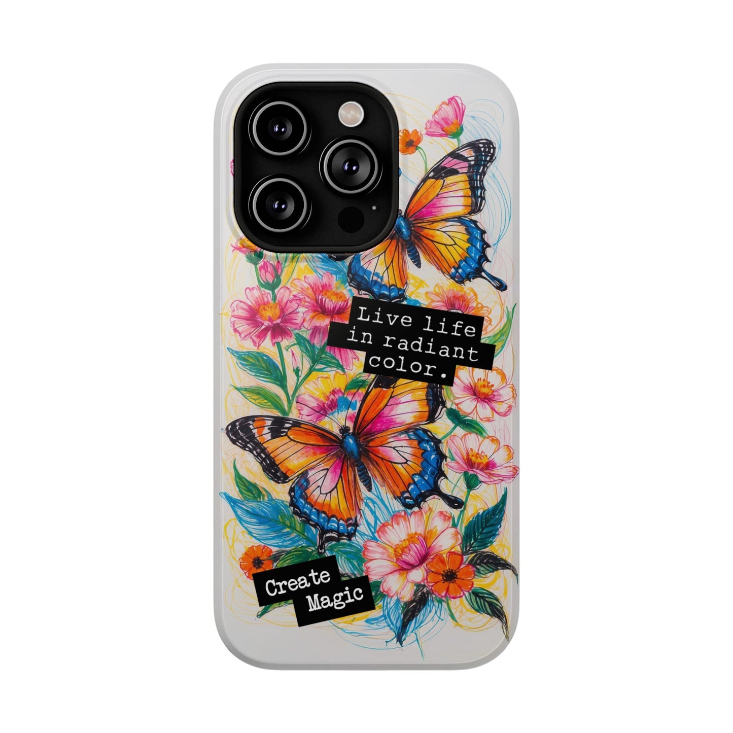 iPhone Cases - Colorful Butterfly and Flower Sketch - Impact - Resistant Cases - LucyKay store