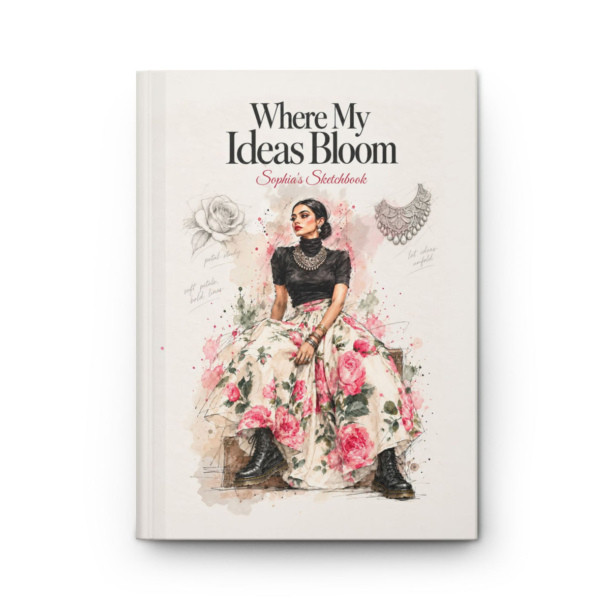 Hardcover Journal — "Where My Ideas Bloom" Floral Fashion Sketch Notebook