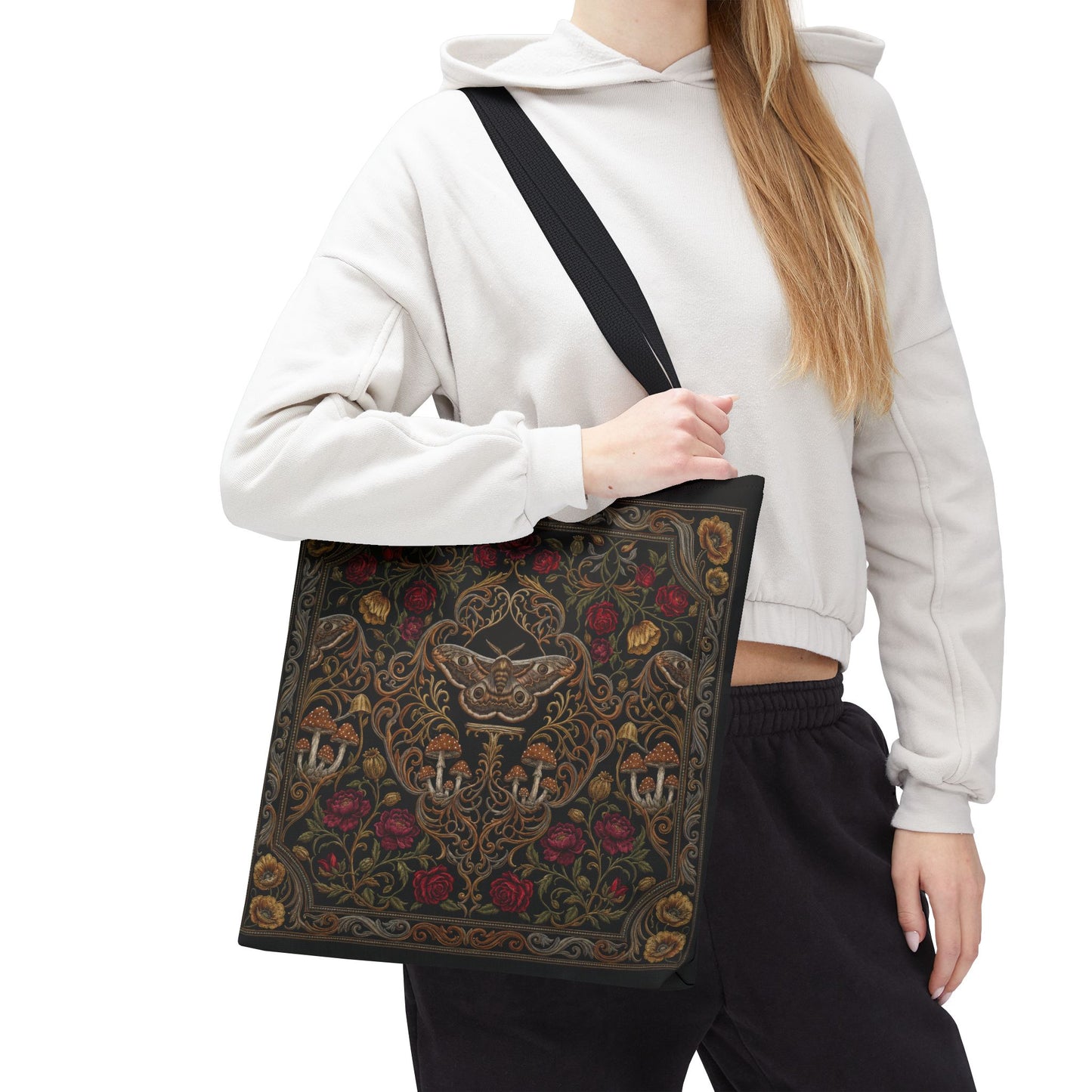 Gothic Rose Tote Bag – Vintage Floral Filigree Print | Black