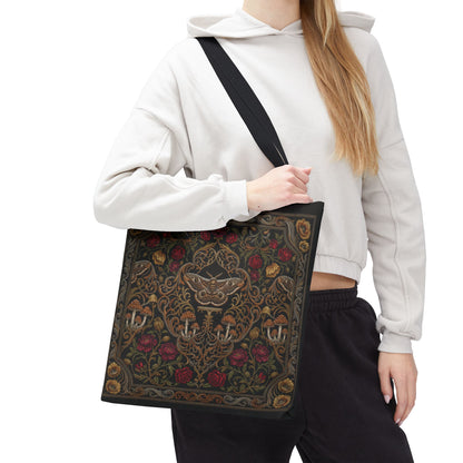 Gothic Rose Tote Bag – Vintage Floral Filigree Print | Black