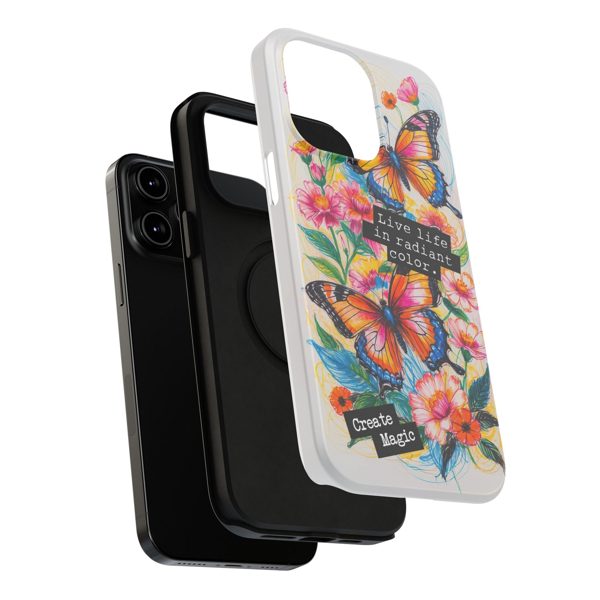 iPhone Cases - Colorful Butterfly and Flower Sketch - Impact - Resistant Cases - LucyKay store