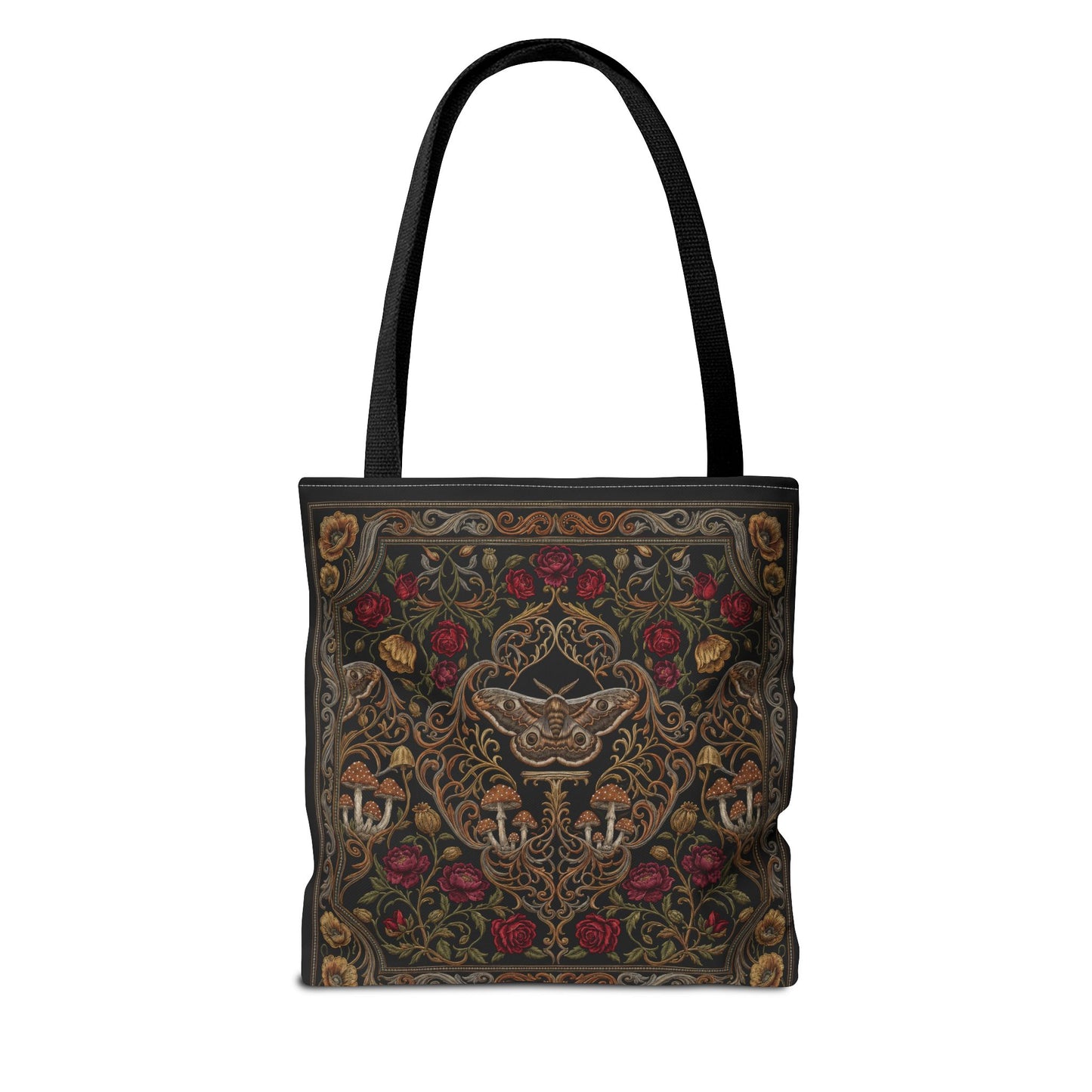 Gothic Rose Tote Bag – Vintage Floral Filigree Print | Black
