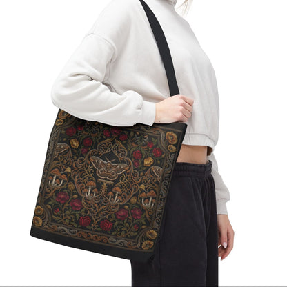 Gothic Rose Tote Bag – Vintage Floral Filigree Print | Black