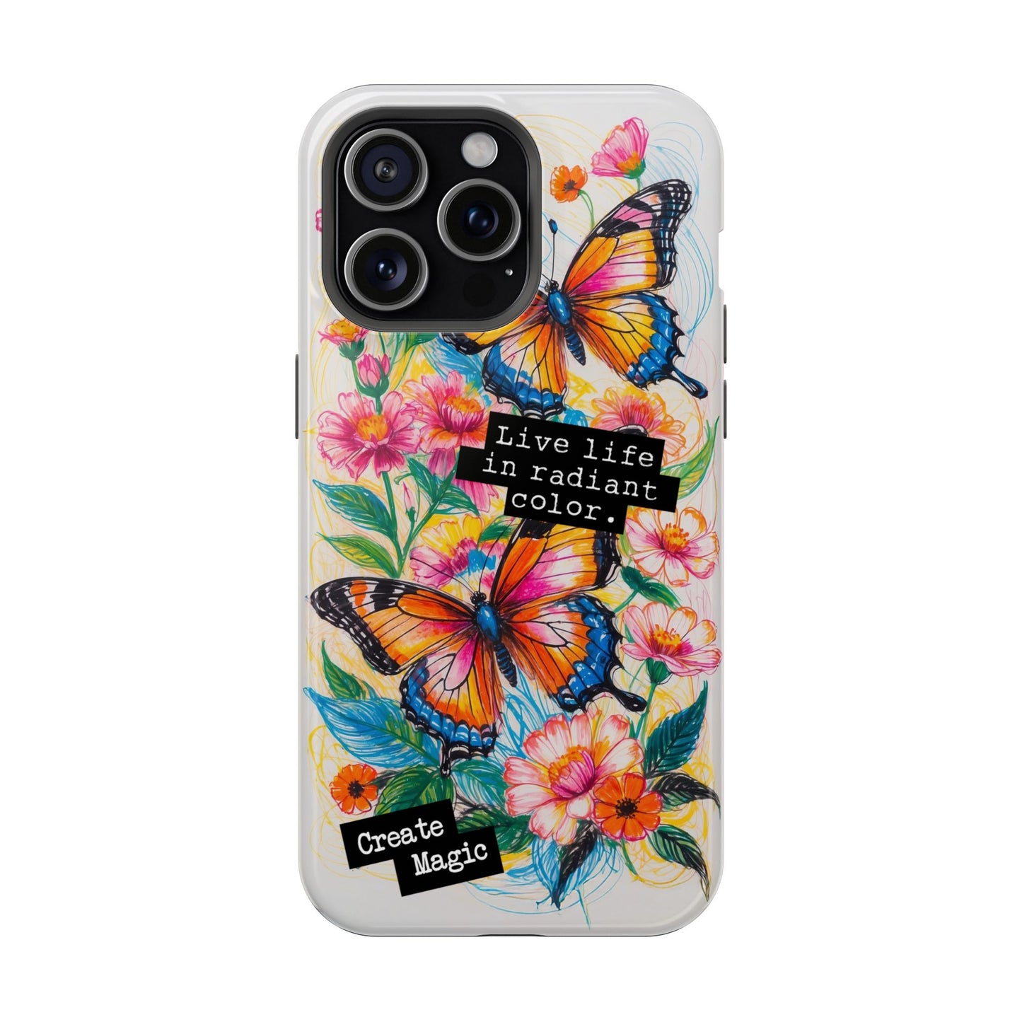 iPhone Cases - Colorful Butterfly and Flower Sketch - Impact - Resistant Cases - LucyKay store