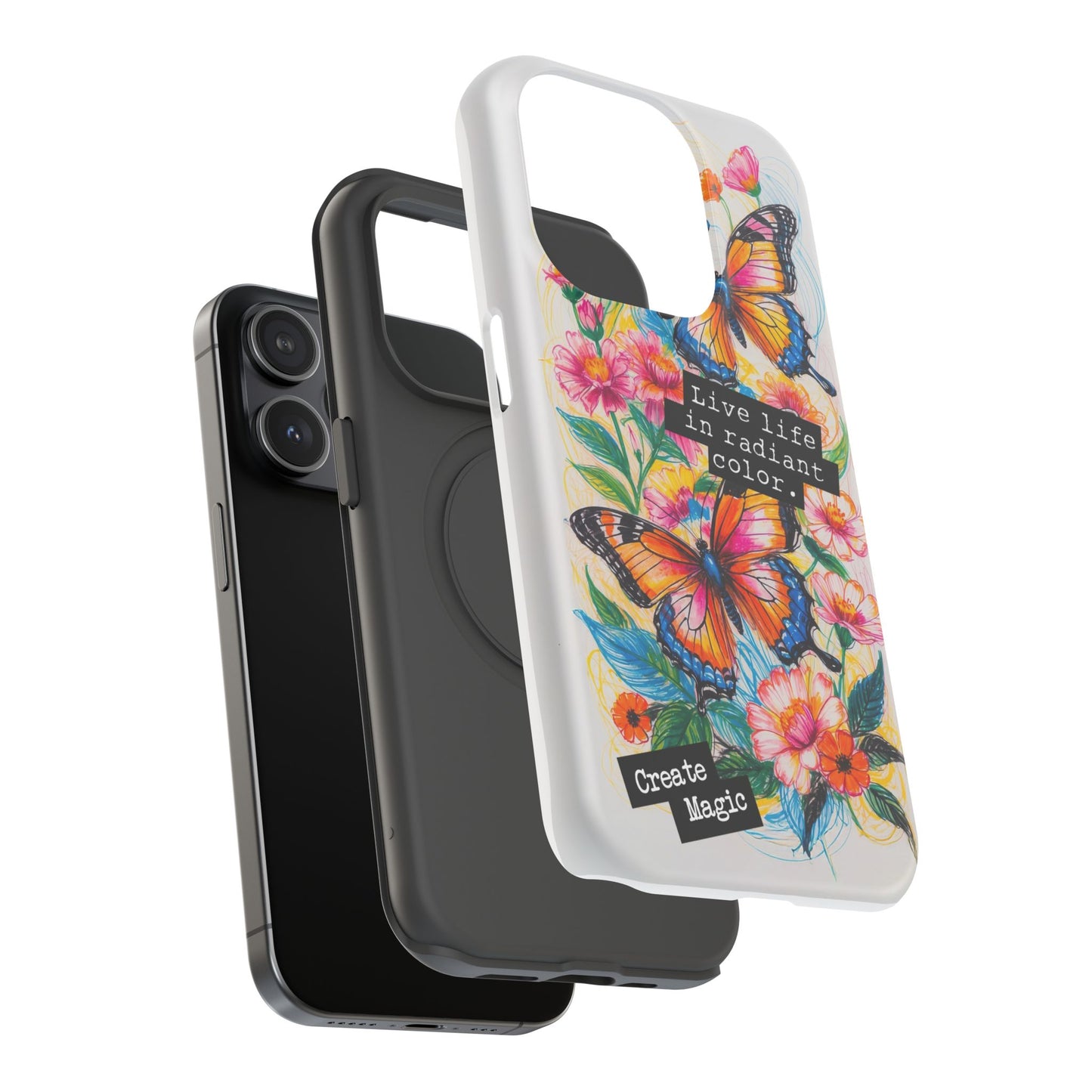 iPhone Cases - Colorful Butterfly and Flower Sketch - Impact - Resistant Cases - LucyKay store