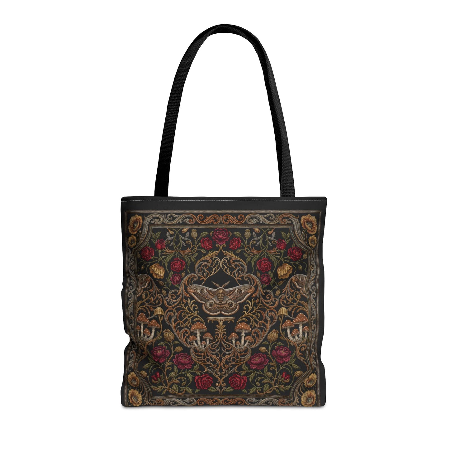 Gothic Rose Tote Bag – Vintage Floral Filigree Print | Black