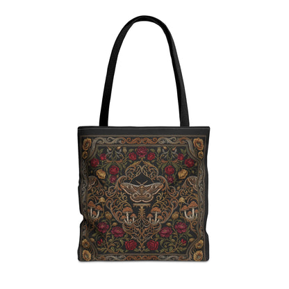 Gothic Rose Tote Bag – Vintage Floral Filigree Print | Black