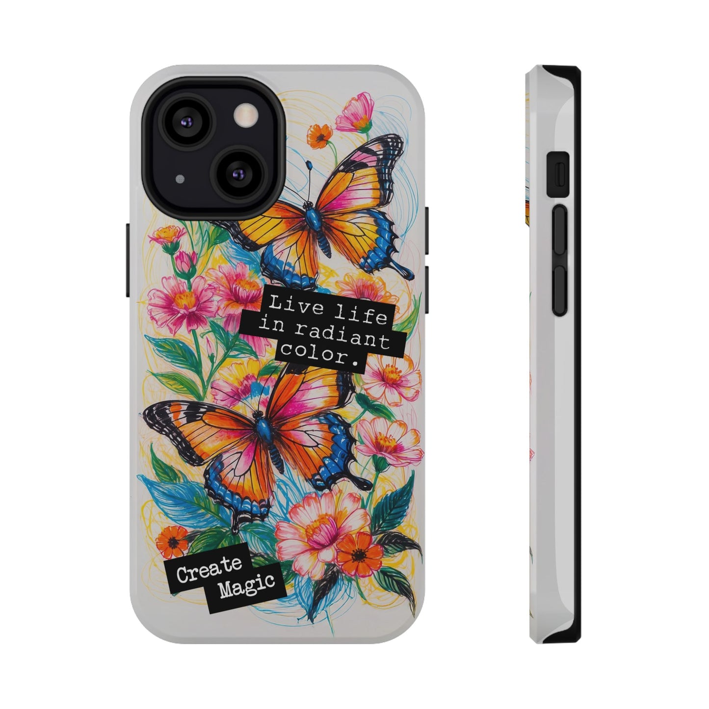 iPhone Cases - Colorful Butterfly and Flower Sketch - Impact - Resistant Cases - LucyKay store