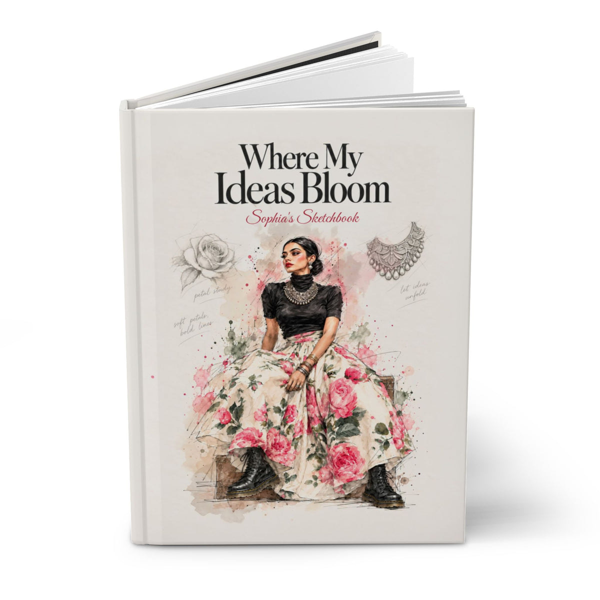 Hardcover Journal — "Where My Ideas Bloom" Floral Fashion Sketch Notebook