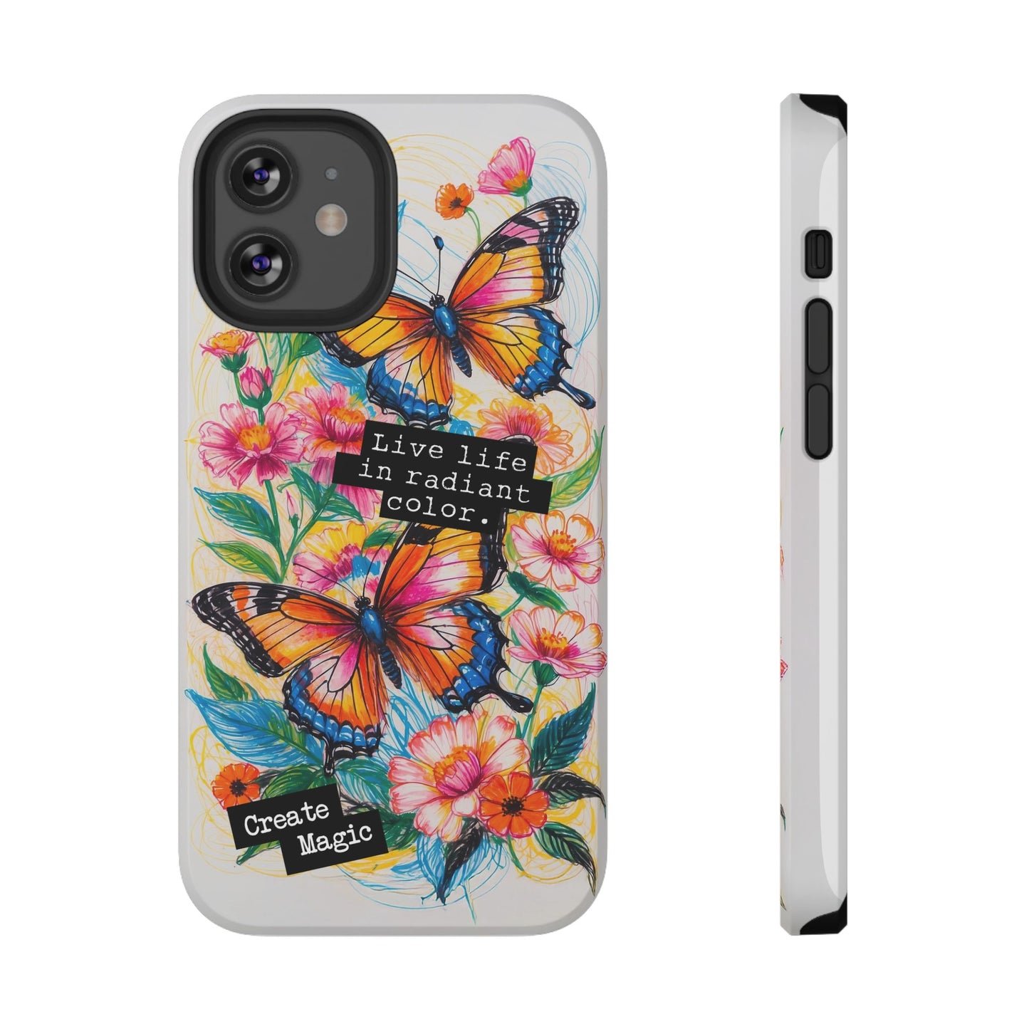 iPhone Cases - Colorful Butterfly and Flower Sketch - Impact - Resistant Cases - LucyKay store