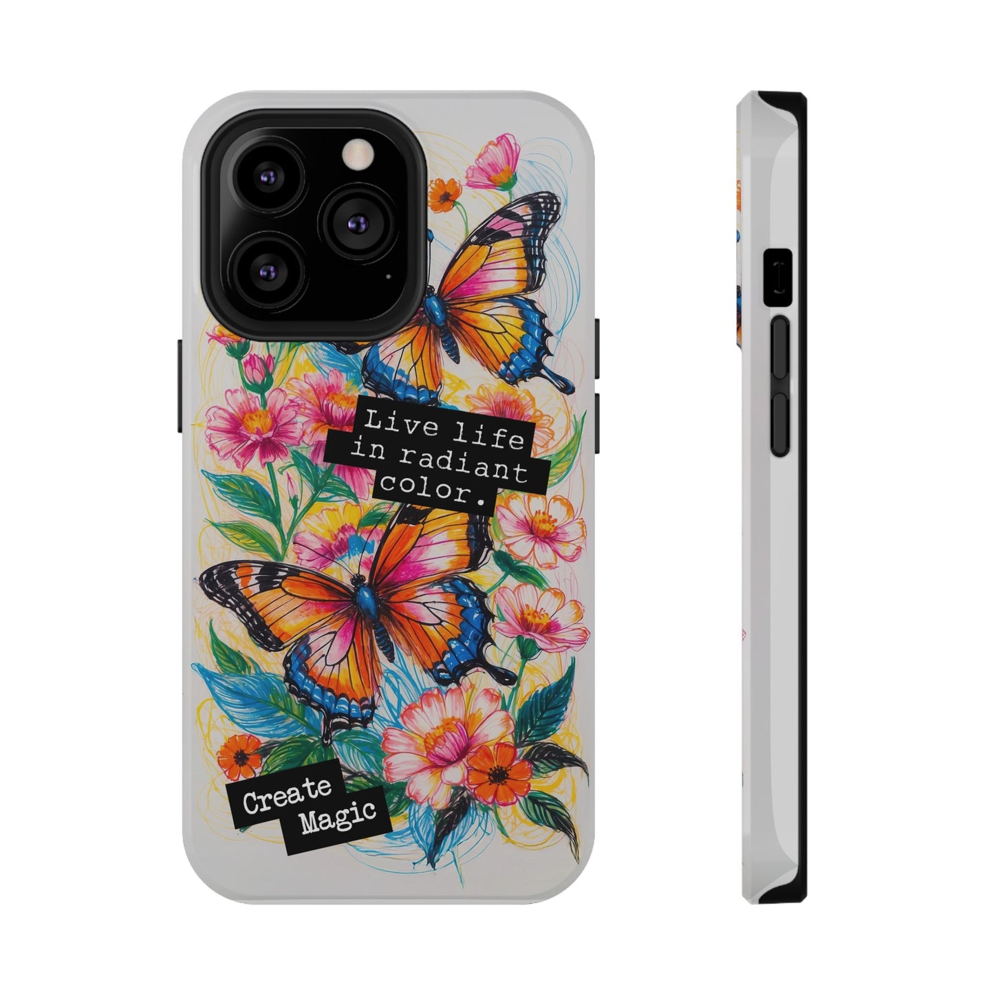 iPhone Cases - Colorful Butterfly and Flower Sketch - Impact - Resistant Cases - LucyKay store