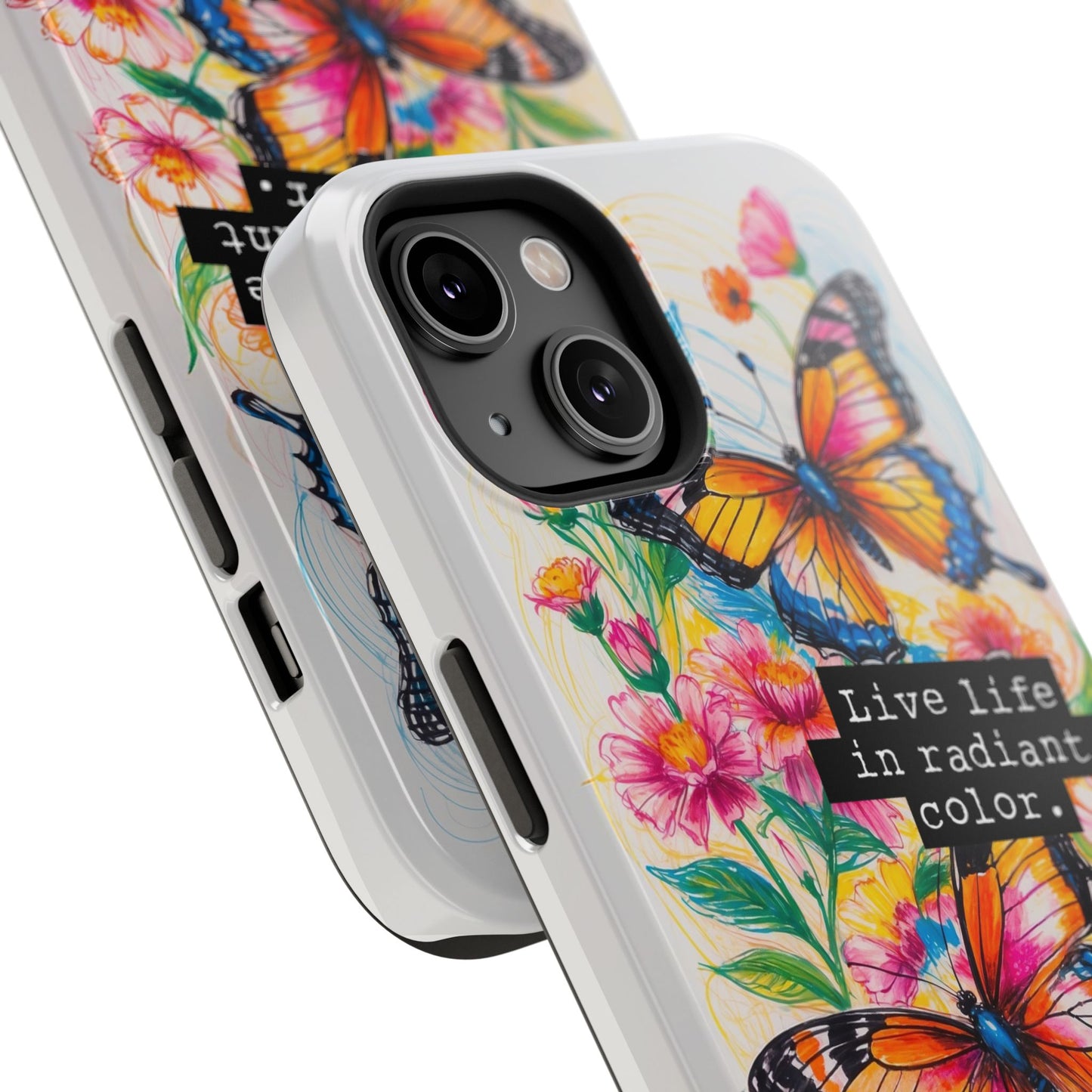 iPhone Cases - Colorful Butterfly and Flower Sketch - Impact - Resistant Cases - LucyKay store