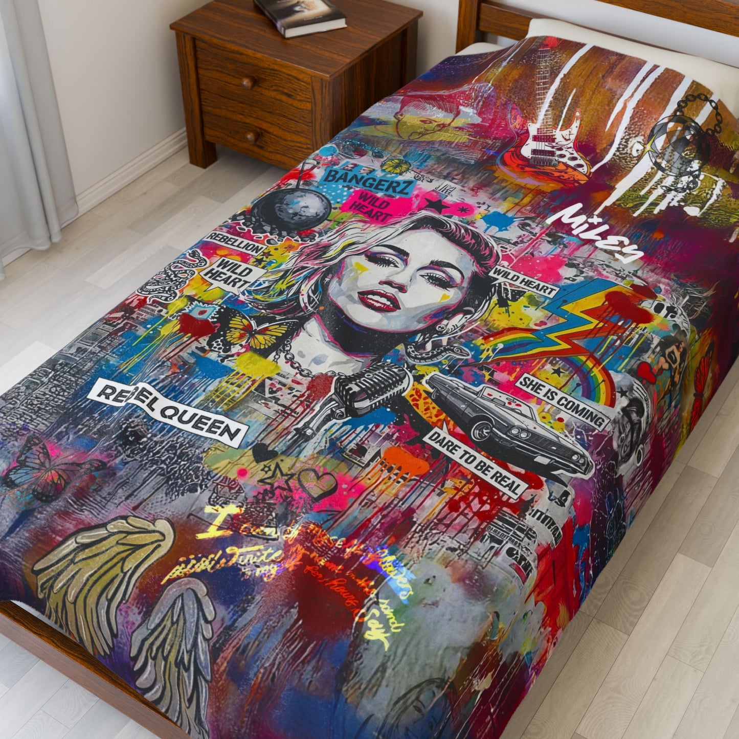 Rebel Queen Velveteen Plush Blanket | Pop Art Graffiti Throw - LucyKay store