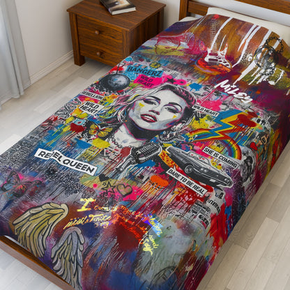 Rebel Queen Velveteen Plush Blanket | Pop Art Graffiti Throw - LucyKay store
