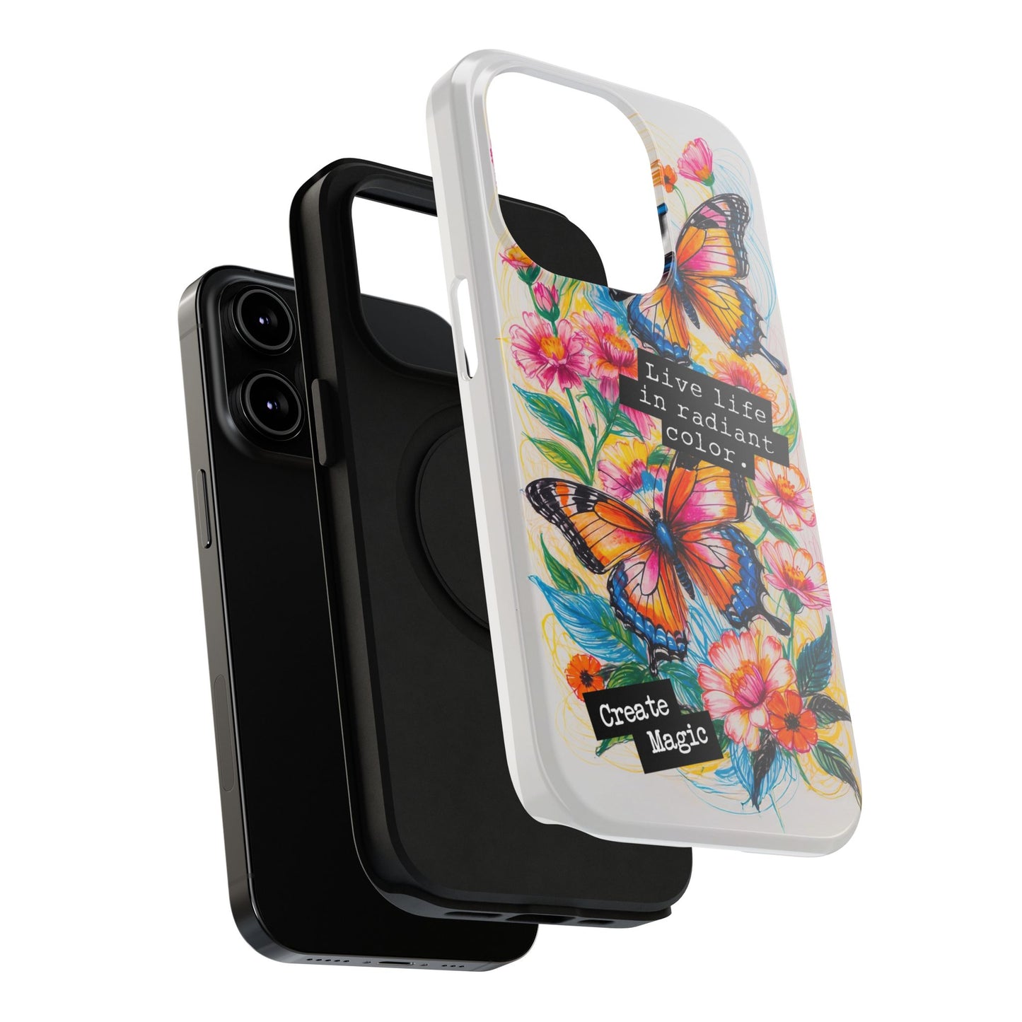 iPhone Cases - Colorful Butterfly and Flower Sketch - Impact - Resistant Cases - LucyKay store