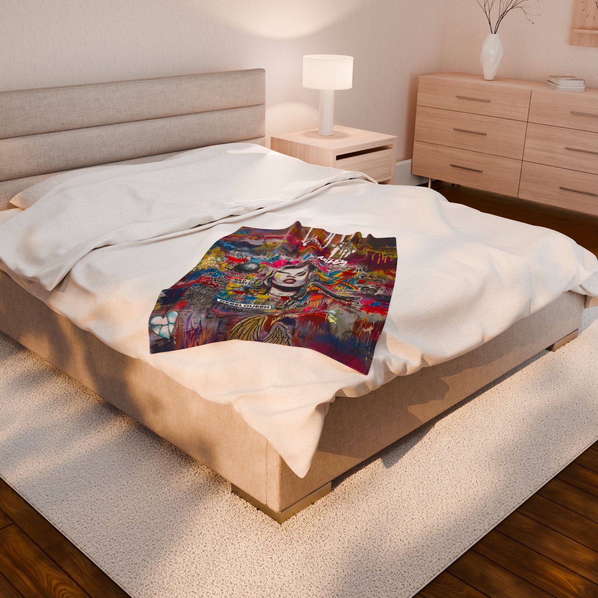 Rebel Queen Velveteen Plush Blanket | Pop Art Graffiti Throw - LucyKay store